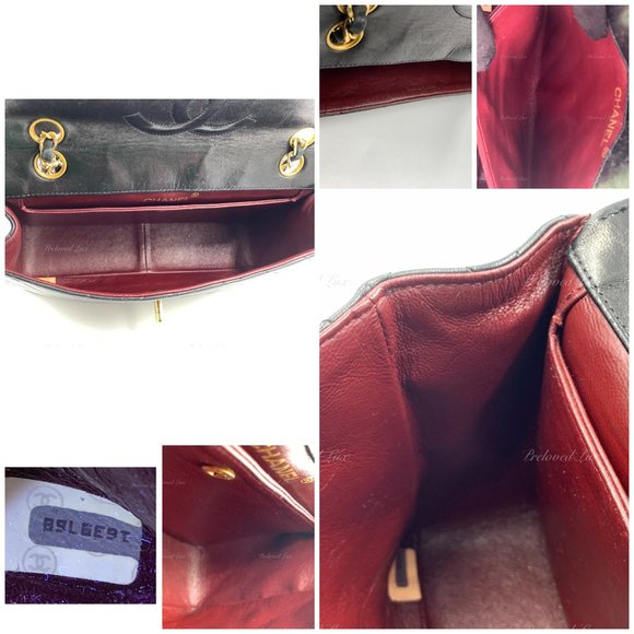 Authentic CHANEL Lambskin Double Chain Small Vintage Flap Black / Gold Hardware - Picture 14 of 17